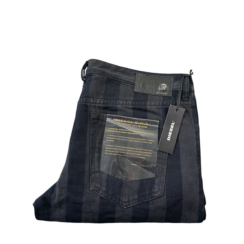 Diesel Buster Regular Slim Tapered Gray Blue Stripe DNA Mens Jeans 36x32 0844E